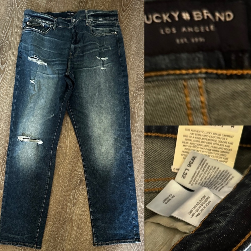 Men’s Lucky Brand 221 Straight Distressed Blue jeans size 36/32 NWT - Picture 3 of 7